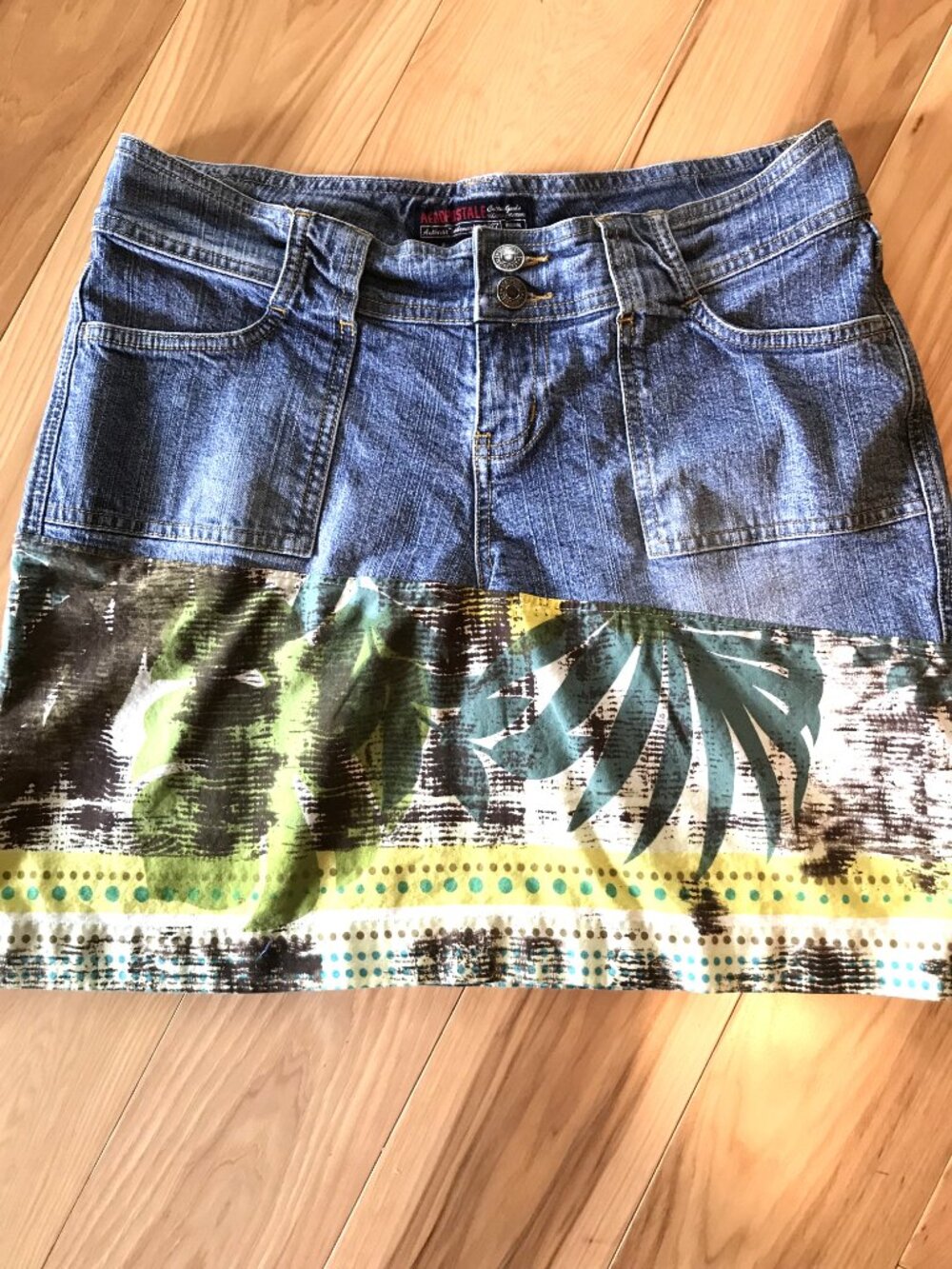 Reworked Denim Mini Skirt, Size 6 (Junior): Upcycled Handmade Boho Jean Skirt